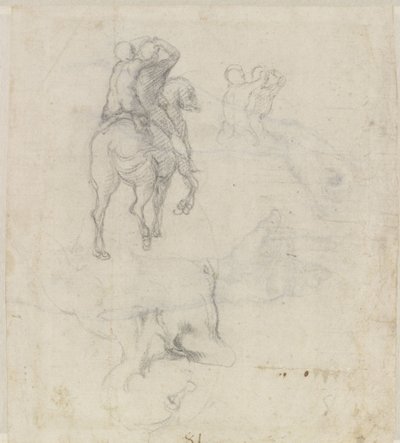 Studies of a Horse with Two Nude Riders and a Male Torso by Michelangelo Buonarroti